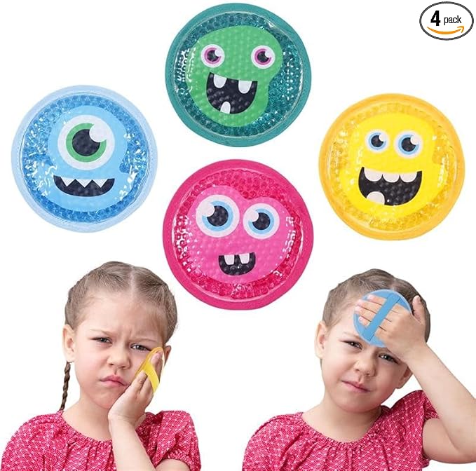 Magic Gel Kids Ice Packs for Boo Boos - Pack of 4 - Reusable Soft Ice Packs for Kids - Small Squishy Gel Pack for Baby or Toddler - Fun Cute Monster Design