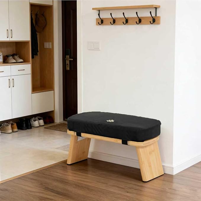 Meditation Bench, Bamboo Meditation Stool, Folding Kneeling Meditation Bench, Seiza Prayer Bench, Prayer Bench with Meditation Cushion, Kneeling Stool(Black-Bag)