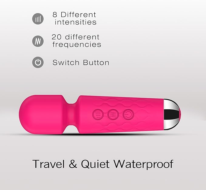 Personal Massage Wand - 20 Modes 8 Speeds Cordless Vibration Massager, Strong Powerful Waterproof Perfect for Travel, Magic Stress Away, All Body Back Legs Hand Pains Sports Recovery (Red)