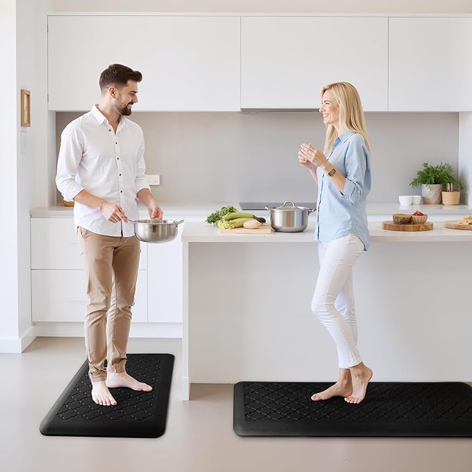 4/5 Inch Thick Anti-Fatigue Kitchen Mat Water Resistant Non-Slip Kitchen Floor Mat Ergonomic Comfort Standing Mat for Home Kitchen Office Laundry 17.3"x 39" Black