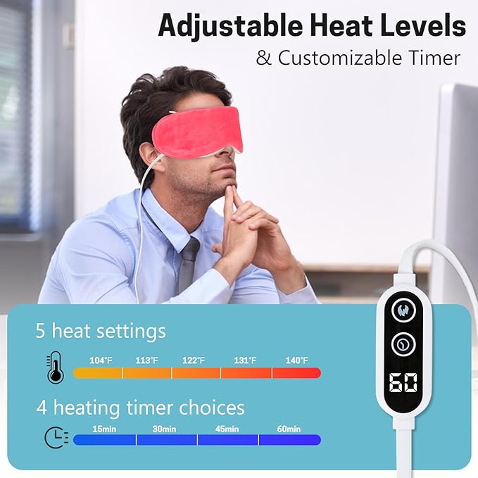 Aurya Heated Eye Mask for Dry Eyes, Warm Eye Compress Mask with Temp & Timer Setting, Eye Heating Pad for Blepharitis, MGD, Migraine, Stye, Chalazion Alleviation, Medium (8.85×3.35 in)
