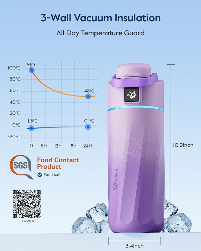 BOOST Smart Water Bottle with Reminder & Tracker, 16oz Kids Water Bottle for School, DIY Refrigerator Magnets, BPA-Free Vacuum Insulated Stainless Steel, Ideal for Mother's Day Gifts
