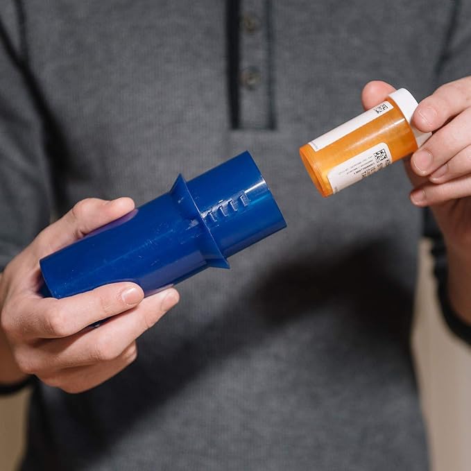 Safe RX Large Locking Pill Bottle | Combination Lock | Secure Medication or Small Valuable Items | Certified Child-Resistant, Senior-Friendly | 5.4″ x 2″ (1-Pack) Blue