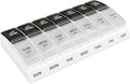 Weekly AM/PM Pill Organizer - 7 Day Medicine Planner with Large Pop-Out Daily Compartments, Easy Open 2-Times-a-Day Pill Case for Travel that Holds Big Size Vitamins & Supplements, Black and White