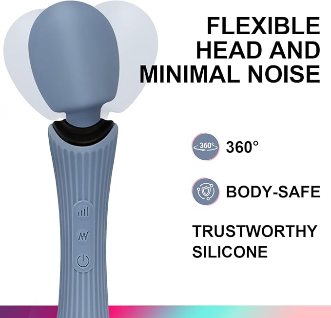 Wand Massager - 12 Vibration Modes & 3 Speeds Cordless Personal Massager - IPX7 Waterproof Handheld Electric Massager for Muscle Recovery & Stress Relief - 7.9" Rose Blue