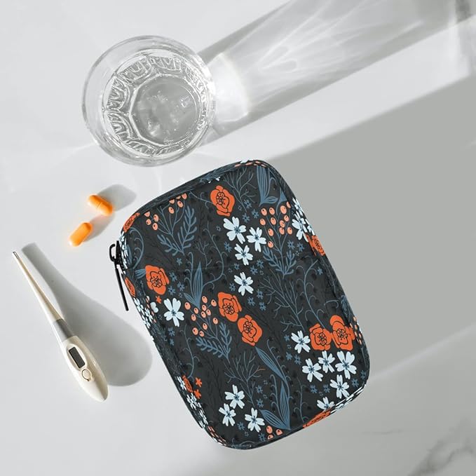 Seamless Botanicals Flowers Pill Case Everyday Travel, 7 Day Weekly Medicine Pill Box Compact Portable Pills Bottle Organizer with Zipper for Daily Vitamin Medicine Holder Bottle Organizers Bag