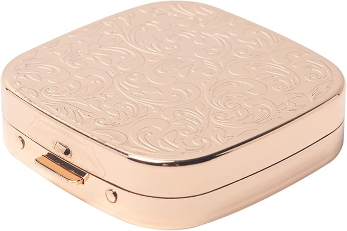 Portable Metal Travel Medicine Box/3 Compartments (Square Gold)