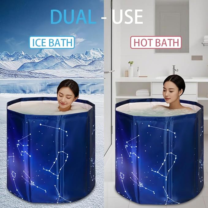 Sincat Portable Foldable Ice Bath Tub, Large Portable Bath Tub for Adults, Suitable for Outdoor Gym, Easy to Assemble Collapsible Bathtub, Ice Bath, Family Bathroom SPA Tub(31.5 in Gradient Blue)