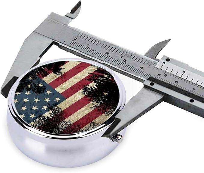 Metal Pill Organizer Travel Friendly Portable Compact Pill Box Cute Pill Case to Hold 3 Compartments (American Eagle Art USA Flag)