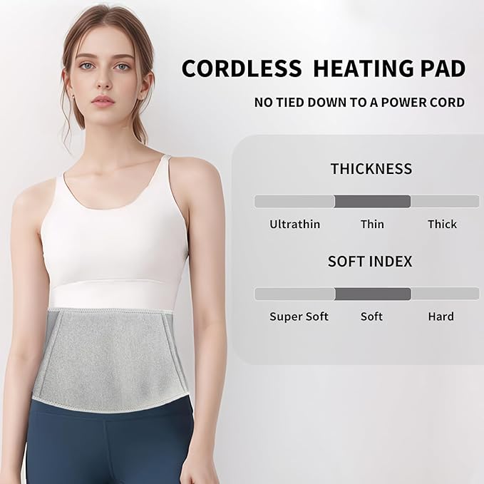 Heated Waist Belt, Heating Pad for Low Back and Belly, Women’s Cordless Heating Belt for Period Cramps - Rechargeable & Slim Design
