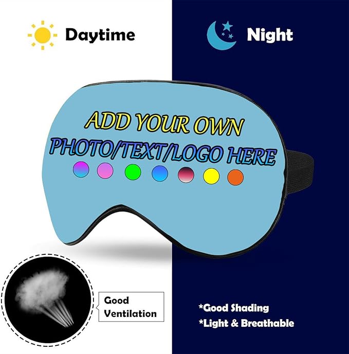 Personalized Eye Mask, Custom Eyeshade Blindfold Add Your Design Image Text Customized Eye Cover with Adjustable Strap for Sleeping Travel Work Naps Blocks Light, Sky Blue