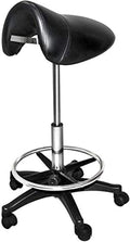 Chromium Professional Rotational Saddle Cutting Stool with High Density Foam Cushions and Steel Frame for Hair Cutting, Styling, and Perming, Black