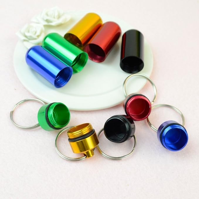 Waterproof Aluminum Pill Box Case Bottle Cache Drug Holder Keychain Container 6 Pcs,6 Color