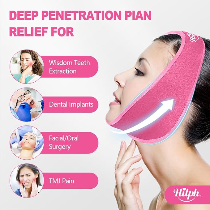 Hilph Wisdom Teeth Ice Pack Head Wrap – Face Ice Pack for Jaw Oral Surgery & TMJ Relief, Upgraded Large Jaw Ice Wrap with 4 Hot Cold Gel Packs for Dental Surgery, Tonsillectomy, Tooth Extraction, Pink