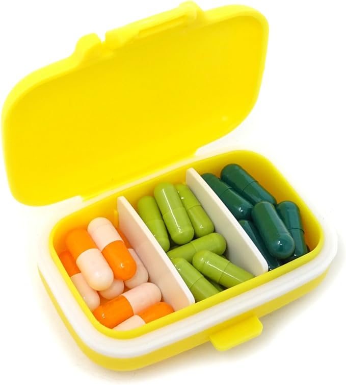 Honbay 2PCS Vitamin Organizer Box Portable Small Pill Case with 3 Removable Compartments for Travel or Daily Use