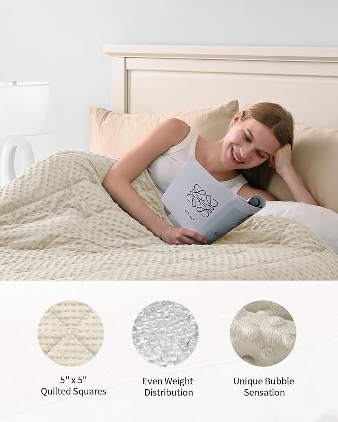 Mr. Sandman Weighted Blanket for Adults Queen Size 15 lbs, Soft Cooling Heavy Minky Blanket for Sleep, Washable Throw Blanket with Glass Beads, 60 x 80 Inches, Ivory