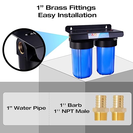 H&G Lifestyles Whole House Water Filter Iron for Well Water, Reduce Iron Fluoride Manganese,with GAC KDF Filters,Reduce Chlorine Odor Heavy Metal Lead,2 Stages Water Filtration System 70,000 Gallons