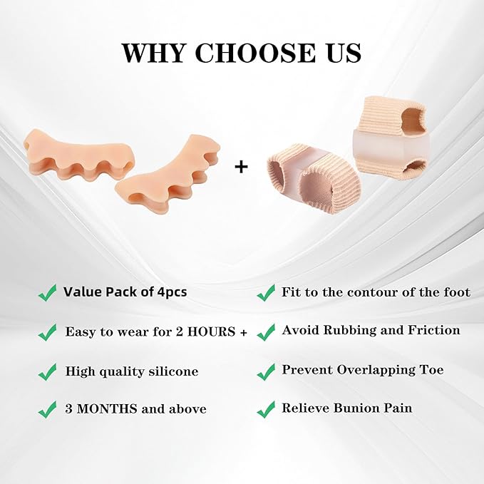 Big Toe Spacers,Toe Separators for Women & Men,Bunion Corrector,Yoga Toes Gel, Foot Pain Relief and Health,1 Pair Each