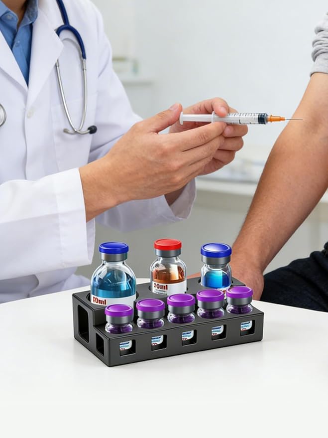 8 Slots Insulin Vial Holder for Fridge | Peptide Vial Holder for 5ml, 10ml, 20ml, 30ml Vials | Peptide Vial Storage Holder with Clear Viewing Holes