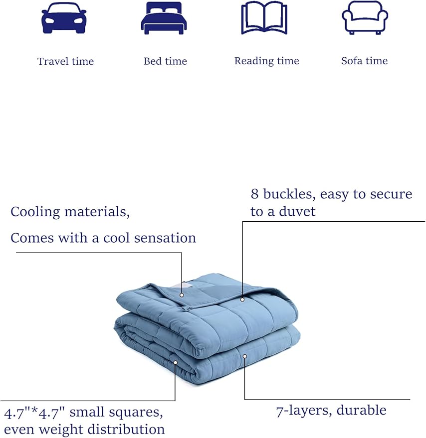 BB BLINBLIN Cooling Weighted Blanket Heavy Blanket for Cool & Restful Sleep, Premium Soft Material and Glass Beads (Blue, 48''x72'' 20lbs), Suit for One Person(~190lb) Use on Twin/Full Bed