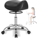 SALONFACTORY Saddle Stool with Wheels 300 lbs Weight Capacity, Heavy Duty Rolling Stool for Medical Massage Salon Kitchen Spa Drafting Nail-Tech,Height Adjustable,360 Swivel,Wide Thick Seat Padding