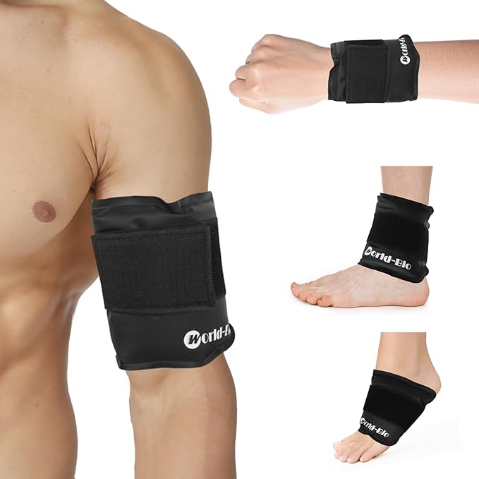 Gel Ice Pack Wrap with Velcro Strap, Ice Pack for Injuries Reusable, Hot and Cold Therapy, Elbow Cold Wrap, Flexible Soft for Arm, Wrist, Hand, Foot, Ankle