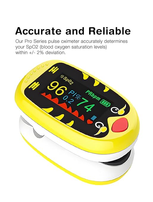 Kids Pulse Oximeter – Pediatric Pulse Oximeter for Children and Infants, Cute Mini Portable Oxygen Monitor Fingertip with OLED Display, Baby Oxygen Monitor for Home and Travel, USB-C Rechargeable Design-yellow