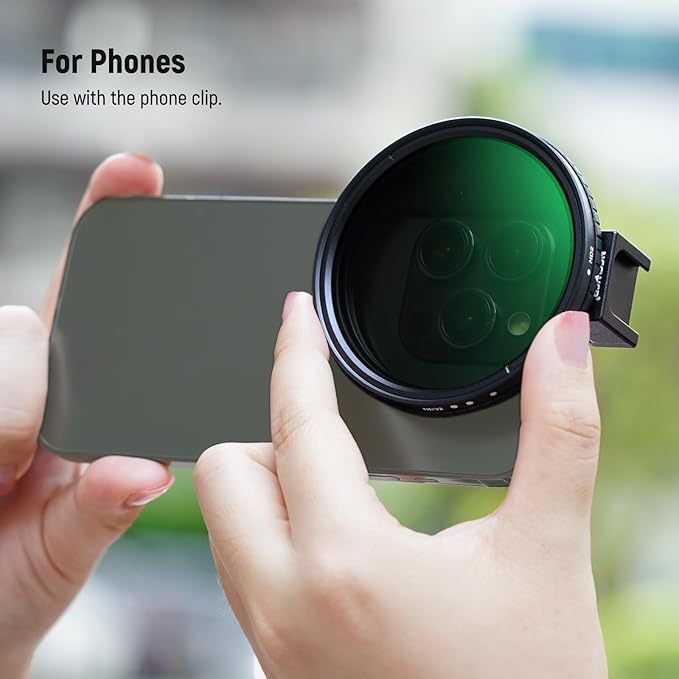 NEEWER Clip On Phone Filter Kit, 67mm Multicoated Variable ND Filter ND2-32 with Cold Shoe Cell Phone Clamp, Carrying Case & Cleaning Cloth Accessories Compatible with iPhone Samsung Android, FL-82