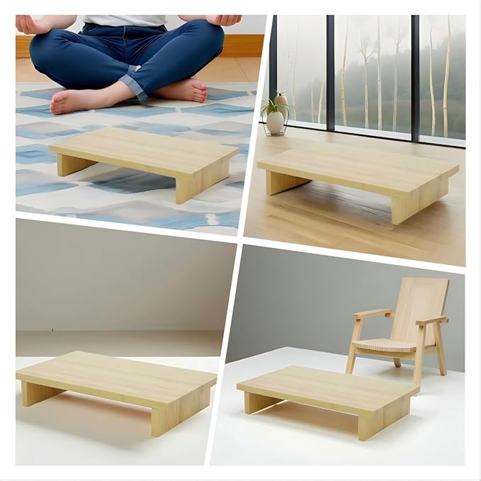 Solid Wood Chair, Japanese Tea Chair for Meditation Floor Seat, Ergonomic Bench (Set of 2)