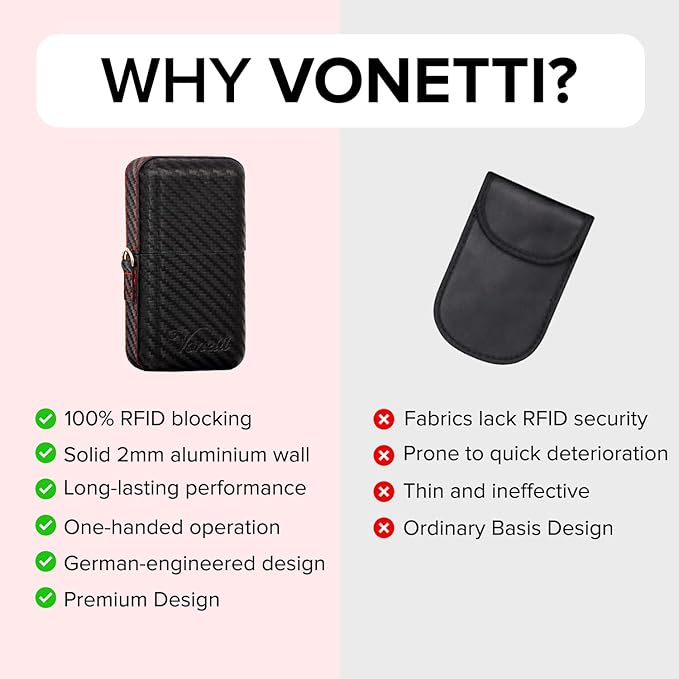 VONETTI Carbone Faraday Box for Car Keys- Anti-Theft Car Key Signal Blocking Pouch, RFID Keyless Entry Key Fob Protector & Blocker Blocking Cages- Car Accessories Gift for Men and Women