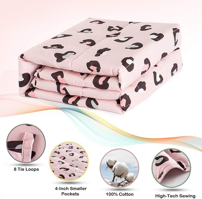 Sivio Weighted Blanket - 100% Cotton Weighted Blanket 3 lbs 36 x 48 inches, Washable Breathable Soft Heavy Blanket for Home and School Nap, Pink Leopard