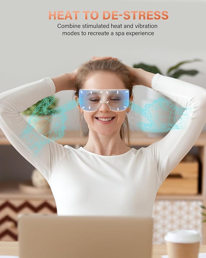 Eye Massager with Heat, 7 Heating and Vibration Modes, Eye Mask, Birthday Gifts for Women, Men, Friend, Mom and Dad, Sleep Mask for Relax, Migraine Relief, Improve Sleep, Pink