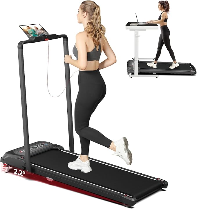 SubSun 2 in 1 Folding Treadmill, Walking Pad with Handle Bar, Under Desk Treadmill with 265 Lbs Capacity for Office, Remote Control