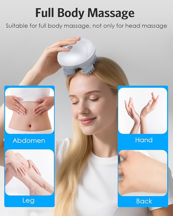 AMIR Upgraded Electric Scalp Massager, Portable Head Massager with Kneading 96 Massage Nodes, Handheld Head Scratcher Massager for Stress Relax and Pain Relief, Ideal Valentine‘s Day Gift for Her/Him