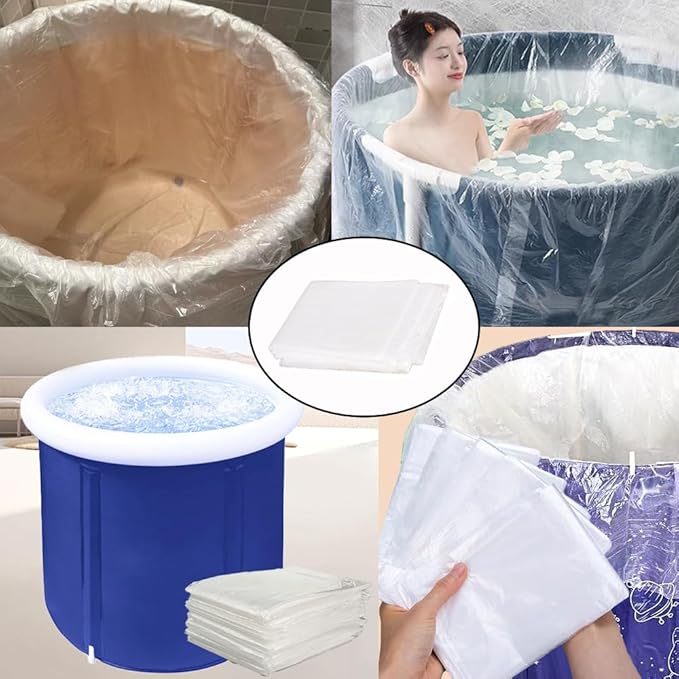 10 Pack Disposable Ice Bath Tub Cover Liner Transparent Plastic Portable Bathtub Liner Covers for 105 Gallons Ice Tub Portable Bath Tub Cold Plunge Tub Inflatable Ice Bath Barrel Plunge Pool