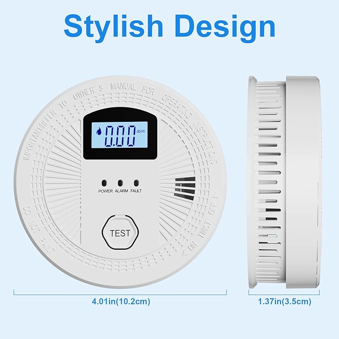 5 Pack Combination Photoelectric Smoke and Carbon Monoxide Alarm Detector with LCD Display; Battery-Operated Smoke Carbon Monoxide Alarm