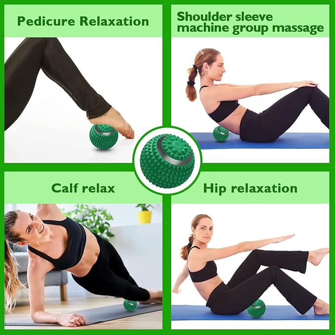 Vibrating Massage Ball 4-Speed High-Intensity Fitness Yoga Massage Roller, Relieving Muscle Tension Pain & Pressure Massaging Balls (Green)