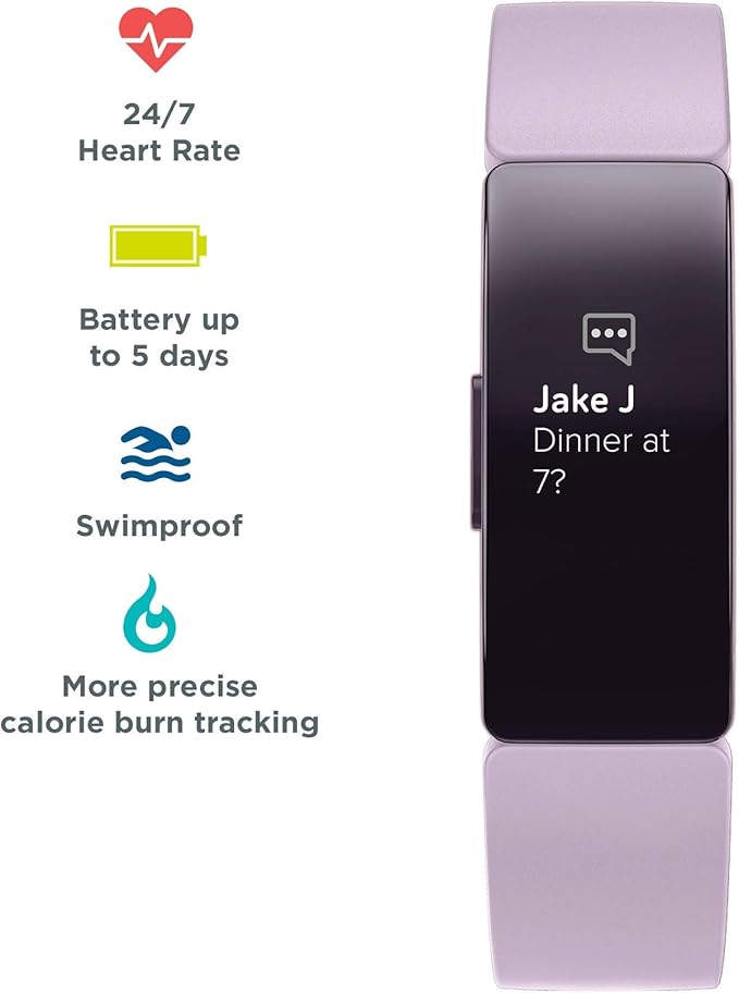 Fitbit Inspire HR Heart Rate and Fitness Tracker, One Size (S and L Bands Included), 1 Count