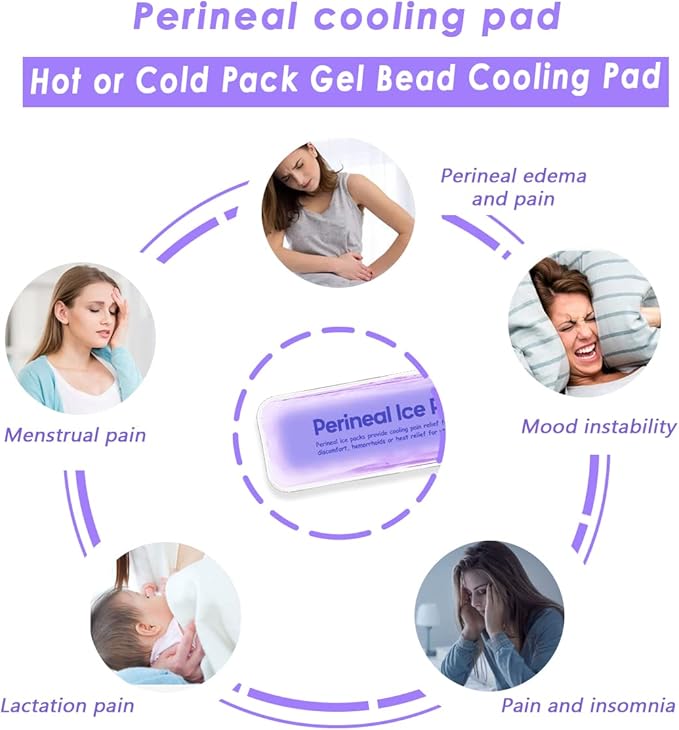 Perineal Ice Packs for Postpartum Reusable, Perineal Cold Packs, Postpartum Hemorrhoid Pain Childbirth Recovery Care, 2 Gel Pads+5 Washable Sleeves (Purple)