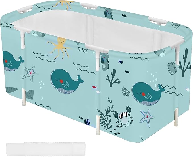 STARBRILLIANT Portable Foldable Bathtub,Soaking Standing Bath Tub for Shower Stall, Easy to Assemble Collapsible Bathtub, Suitable for Travel, Camping and Outdoor Activities (Sea A, 45inch)
