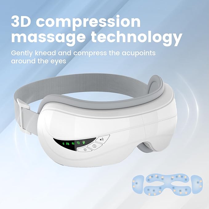 Eye Massager with Heat,Music,Compression, Heated Eye Mask Massage for Migraines & Headache Relief, Reduce Dry Eyes Improve Sleep, Reduce Strain. Birthday and Valentines Day Gifts for Women Men Him
