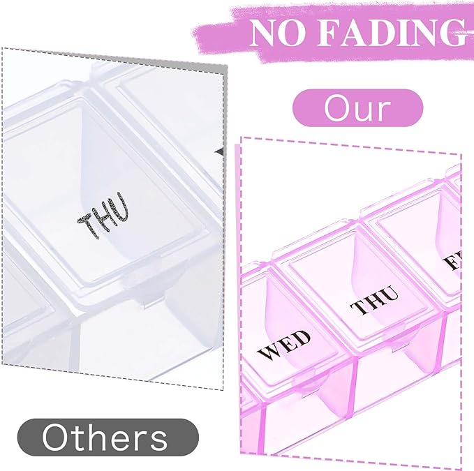 Weekly Pill Organizer,4Pcs 7 Day Pill Case Daily Vitamin Case Medicine Box Portable Medicine Organizer with Compartment 4 Colors AM PM Pill Containers for Medicine Supplements Fish Oil