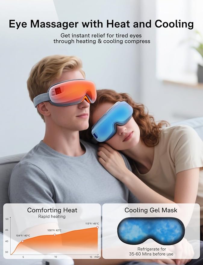 Eye Massager with Heat and Cooling, Valentines Day Gifts for Women Men, Heated Eye Mask Reduces Migraines, Dry Eyes, Headache Relief Eye Care Devices, Birthday Gifts for Her Him