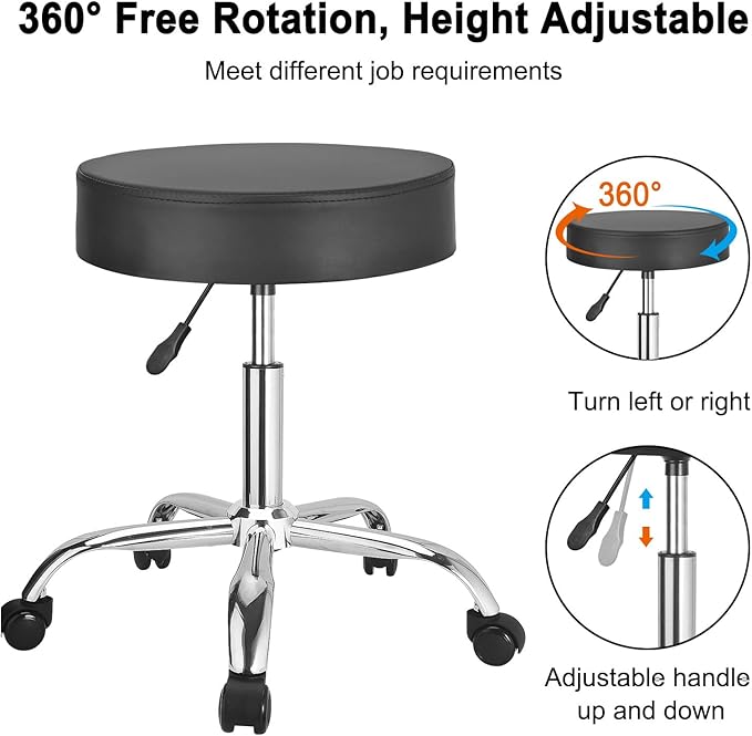 JOSTZHXIN Rolling Stool Height Adjustable Round Swivel Stool for Tattoo Salon Spa Massage, Home Office Chair