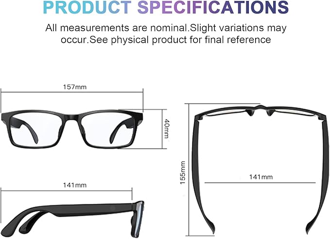 Smart Bluetooth Audio Glasses with Open-Ear Speakers, Extra UV400 Polarized Sunglass Lenses Included, Wireless Music & Calls, Compatible with iOS & Android, 5H Playtime