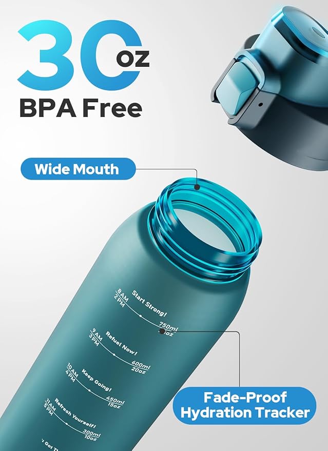 Opard 30oz/32oz Sports Water Bottle with Leak Proof Flip Top Lid BPA Free Tritan Reusable Plastic for Gym and Outdoor, Travel Water Bottle