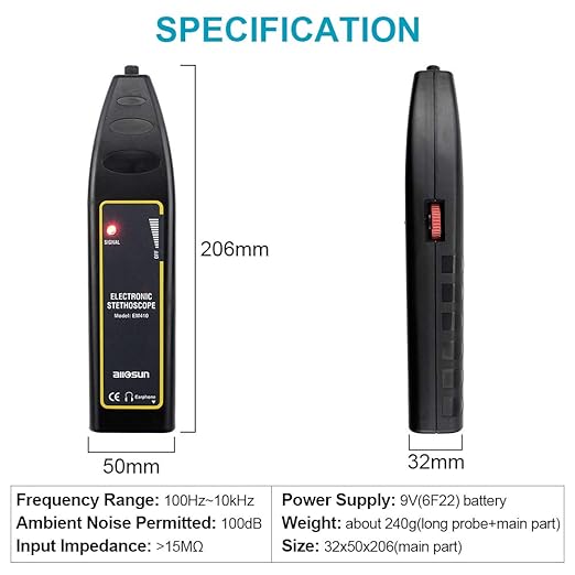 allsun Pro Ultrasonic Leak Detector & Industrial Stethoscope,High Sensitivity Machine Diagnostic Tool for Engine Noise, Bearing, Valve, Pump, Pipe Flow,Mechanic Tool Kit(Includes Long/Short Probe & Carry Bag)