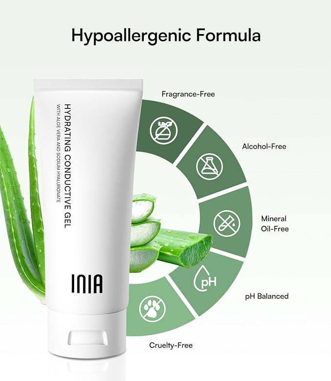 INIA Conductive Gel for Facial and Body Skin Care Machines – Hydrating Gel Primer with Hyaluronic Acid for Women and Men, 3.38 Fl Oz