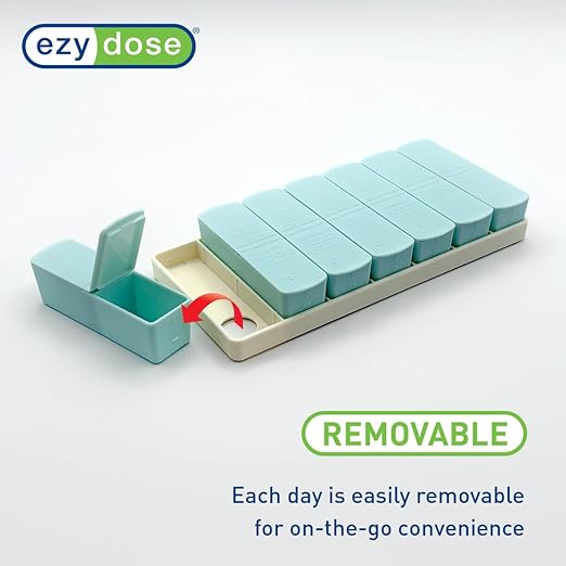 EZY DOSE Weekly (7-Day) AM/PM Daily Pill Case, Embossed Matte Pill Case, Daily Medicine & Vitamin Organizer Box, Large Easy-Open Compartments, BPA-Free Medication Planner for Home & Travel, Teal