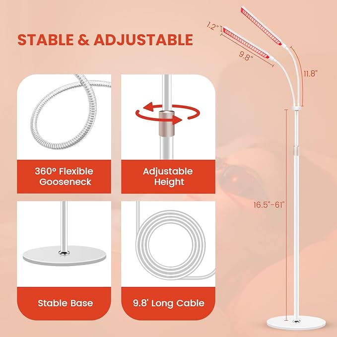 Wolezek Red Light Therapy Lamp for Body Face, 80 3-in-1 LED Beads Red Infrared Light Therapy Device with Timer, 5-Level Brightness, 660nm & 850nm Dual Wavelength for Skin Muscle, Home Use, 2-Head